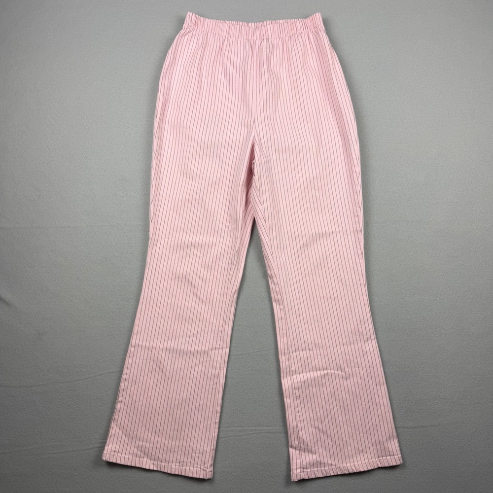 Vintage Denim 24/7 Womens 12WP Pink Striped House Trousers Pull On Flare Pajamas